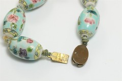 Vintage Chinese Export Hand Knotted 24mm Painted Ceramic/Porcelain Bead Necklace