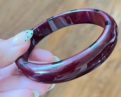 Vintage Tested Burgundy Bakelite Injected Black Gumdrop Dot Bangle Bracelet-RARE