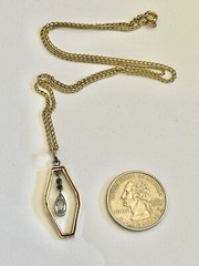 Antique 14kt Rolled Gold Pear Shaped Light Blue Art Glass Pendant Necklace
