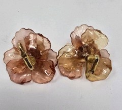 Golden Cellulose Acetate Flower Brooch Pin With Earrings Vintage