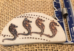 Vintage handmade fossilized looking seahorse pierced earrings and brooch