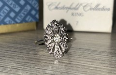Vintage Avon Chesterfield Collection Ring Deco Style Silvertone Size 7