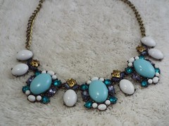 SUGARFIX Brass Blue White Bead Scoop Necklace (B38)