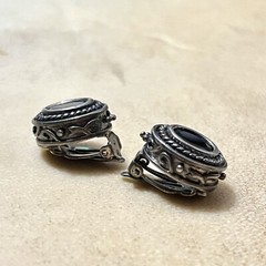Vintage 925 Sterling Silver Clip On Earrings, Faceted Black Stone Ovals – 8g