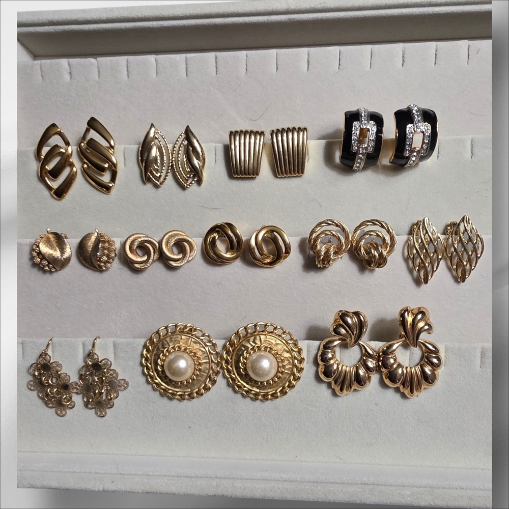 Vintage Monet Trifari Napier Lisner Clip Goldtone Earring Lot