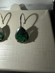 Vintage FAS 925 Sterling Silver Pear Cut Green Emerald CZ Leverback Earrings