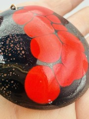 Vintage Modernist Enamel On Copper Brooch Pendant Red Black Signed Carolyn MCM