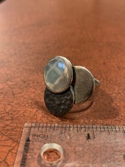 Vintage Sterling Silver Triple Layer Disk Modern Art Size 10.5-11 Statement Ring