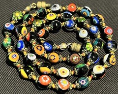 VTG Venetian Colorful Millefiori Glass Beads Knotted Choker Necklace 5mm x 17.5″