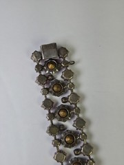 Vintage Attributed To Schreiner Pink Ruby Red Clear Crystal Triple Row Bracelet
