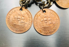 Vintage 15 RARE 1950’s Coin Charm Bracelet South Africa, India, Osterreich, Mex