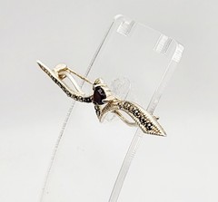 Vintage Sterling Silver Garnet Marcasite Bohemian Ribbon Heart Bar Brooch Pin