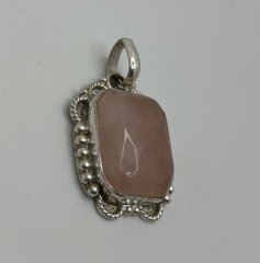 Vintage Faux Pink Stone Silver Pendant Jewelry Estate Find