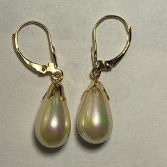 Earrings Pierced 14K Lever Back Majorca Broilette Fax Pearls Iridescent Unused