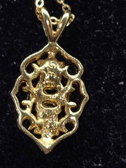Vintage 1970s G.E.P Lind Pendant Goldtone Metal Onyx White CZ Faceted Stones