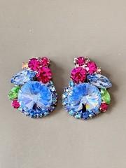 RARE Vintage Verified JULIANA D&E Ice Blue Rivoli Stone Brooch & Earring Set