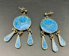 Vintage Drop Earrings Mexican Alpaca Silver Crushed Turquoise Inlay Western