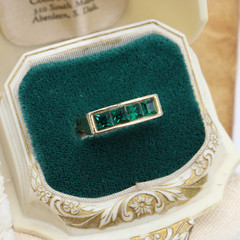 Vtg Trifari Green Channel Set Rhinestone Gold Tone Ring Size 7 Adjustable Signed