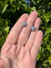 Vintage French 18K Whit Gold Diamond Flower Earrings