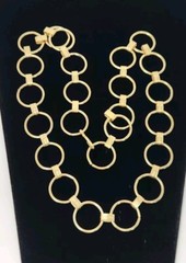Gold Tone Round Circle Link Chain Necklace 28 Inches Vintage Hook Clasp Unsigned