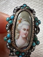 Antique Victorian era 14k Gold Silver Top Pearl Miniature Portrait Ring