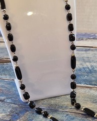 VINTAGE-RETRO Fabulous Unique Black Beaded Necklace 28 in
