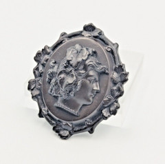 Antique Victorian Vulcanite Cameo Female Profile Mourning Brooch Pin