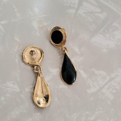 Vintage Edgar Berebi Midnight Blue Enamel & Goldtone Drop Pierced Earrings NOS