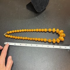 Vtg Amber Yellow W Brown Flecks Beaded Necklace Graduated Chunky MCM