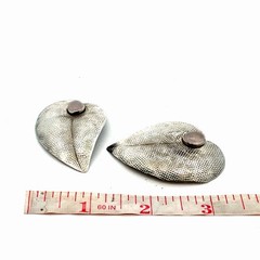 Vintage Modernist 925 Sterling Silver Moonstone Textured Mesh Ivy Leaf Earrings