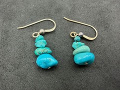 2.15g Vintage Sterling Silver 925 Drop Dangle Earrings Blue Nugget Beads M