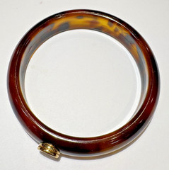 Vintage Tortoise Black Rhinestone Brown Yellow Plastic Bangle Bracelet
