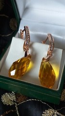 Vintage 1990s 14 Ct Rolled Gold Citrine Zircons Earrings – Hallmarked 585 !!