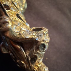 Gold Tone Leopard Gemstone Pendant Old Pawn Green Gem E
