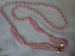 VINTAGE BEAD MEDLEY 3 LAYER IRREGULAR 8mm ROSE QUARTZ 30″ ENDLESS BEAD NECKLACE