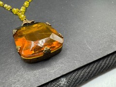 1930’s Art Deco Czech Glass Amber & Yellow Brass Filigree