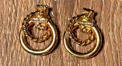 VINTAGE Thailand Gold Plated Twisted Rope DoorKnocker Earrings Pierced Post 1″