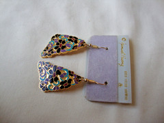 VINTAGE 1970s SAMUEL HUANG CLOISONNE ART NOUVEAU MULTI-COLOR FLOWERS EARRINGS