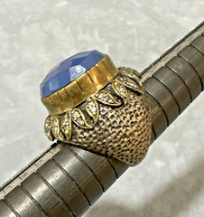Chunky Statement Ring Boho Ethnic Tribal Blue Acrylic Stone Mixed Tone Size 6