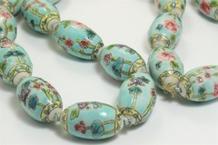 Vintage Chinese Export Hand Knotted 24mm Painted Ceramic/Porcelain Bead Necklace
