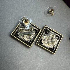 LaVintage Signed Art Deco Style Blue Rhinestone Antiqued Brass Earrings NIB