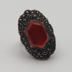 Antique Art Deco Gothic Carnelian Markasite Sterling Silver Vintage Ring Size 6