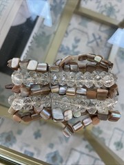 Gorgeous Vintage Mother Of Pearl Faceted Crystal 5 Strand Bracelet