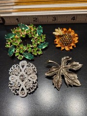 Vintage To Now Leaf Flower Floral Bee Rhinestone Brooch Lot CA USA 293-164