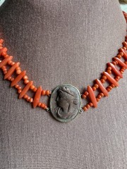 Victorian 800 silver Coral Lava Cameo Necklace, Swivel Clasp – Grand Tour
