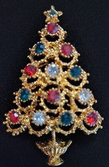 Vintage Jewelry Christopher Radko Christmas pin signed Rhinestone 2.5 in approx