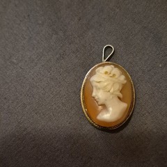 800 Silver Oval Cameo Pendant Charm Brown/White Carved Lady Portrait Profile