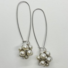 Vtg Faux Pearl Cabochons Ball Dangle Earrings Hook Wire Drop Statement