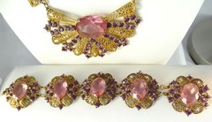 Antique Czech Amethyst Rose Glass Art Nouveau Art Deco GP Necklace Bracelet SET