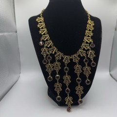 Vintage Etruscan Revival Necklace Purple Crystal Chandelier Victorian Gothic 17″
